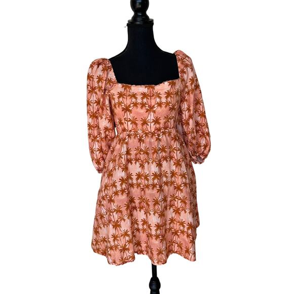Kivari Tropical Linen Fit Flare Mini Dress SIZE 8 Cottage Palm Bow Designer $269 - Picture 4 of 11